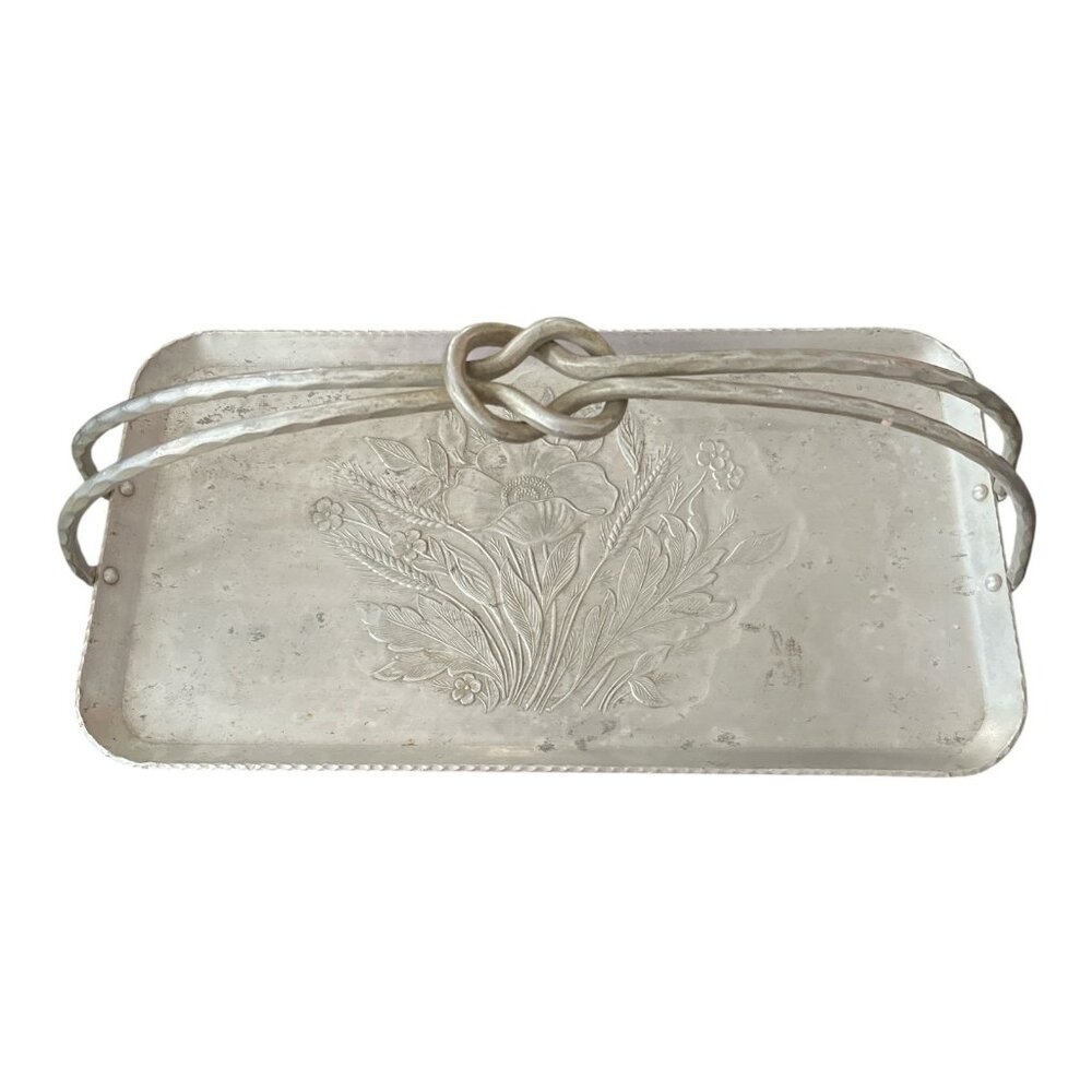 Vintage Everlast Metal Hand-Forged Aluminum Tray | Floral Engraving & Knot Handl